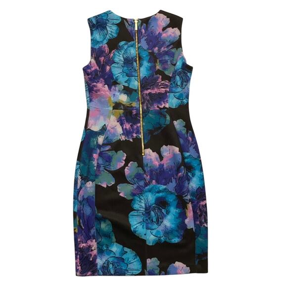 Calvin Klein Womens Dress Sz 10 Scuba Feel Black Blue Purple Sheath Knee Length - Picture 13 of 14